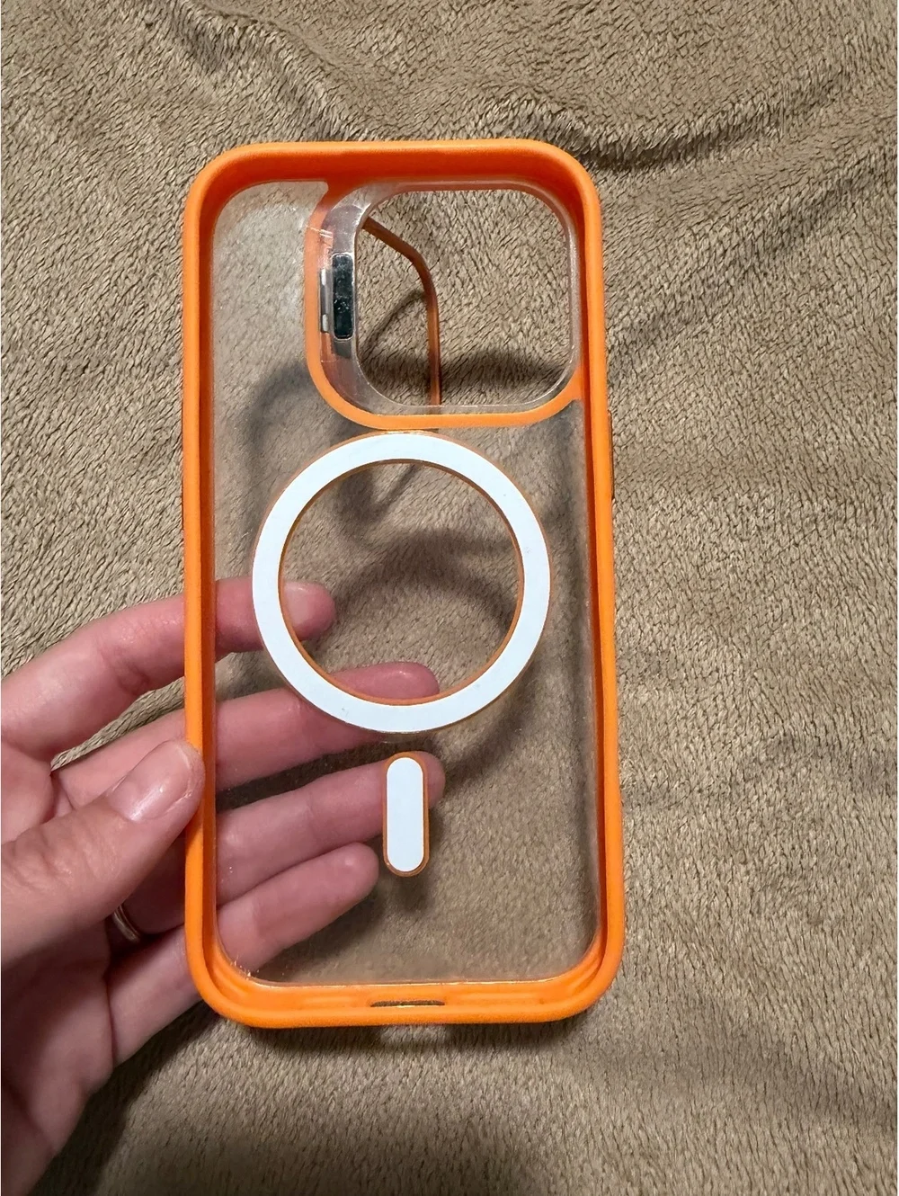 Iphone 16 Pro Orange Clear Protective Phone Case with Magnetic Ring and Support